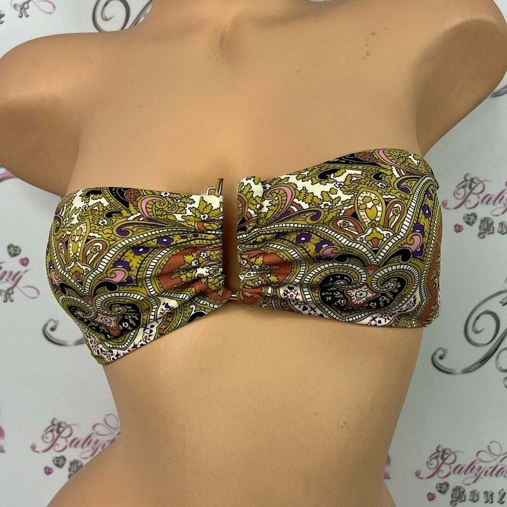 Victoria secret bikini top strapless boho gold Paisley Strapless Bandeau Top